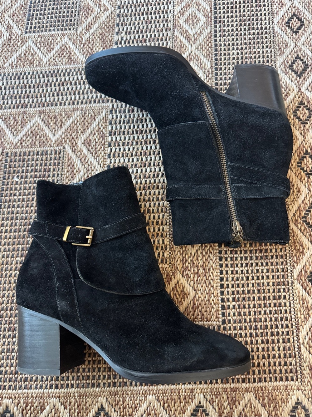 RALPH LAUREN Glinda Suede Ankle Block Heel Boots Black Size 8.5